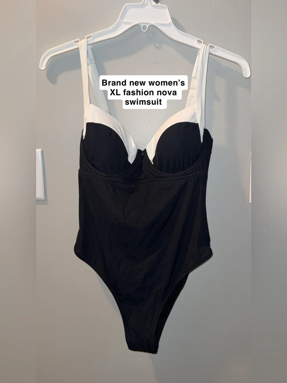 Black and White One-Piece Swimsuit - Padded Bust
